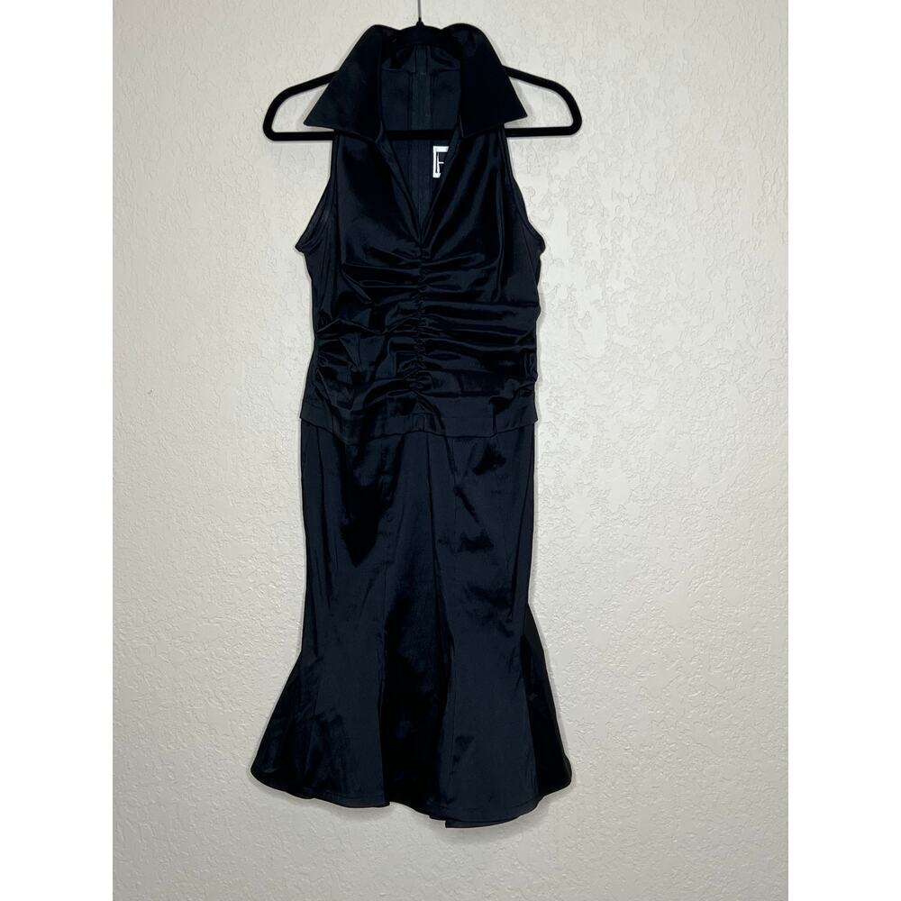 Vintage Tadashi Shoji dress size 12P black sleeveless ruched Quiet luxury